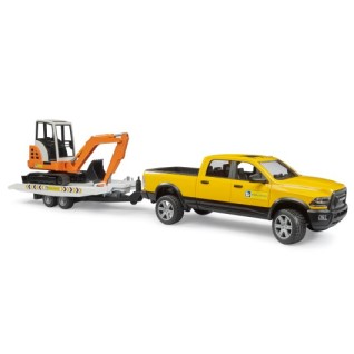 BRUDER Ram 2500 Römorklu Pickup ve Mini Ekskavatör